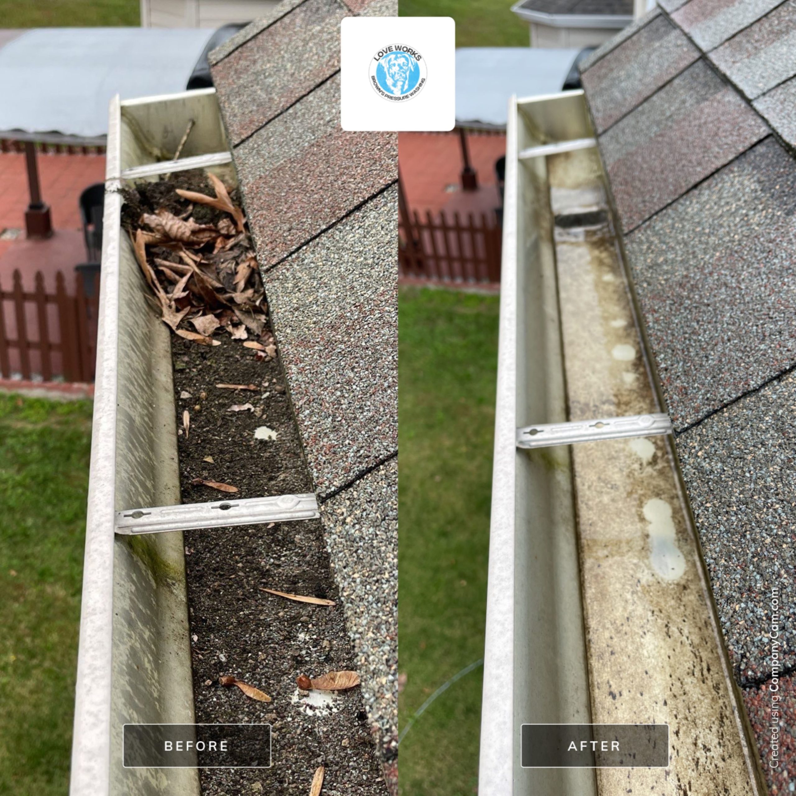 Before and After Gutter Clean