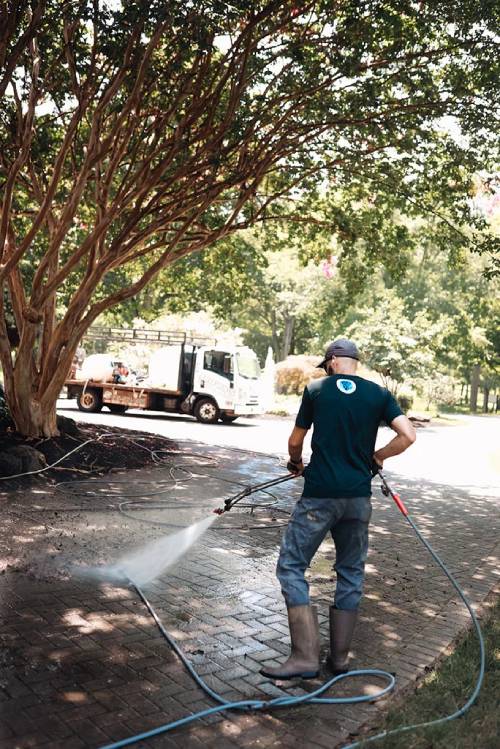 Before Power Washing Patio Pavers